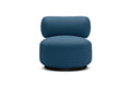 ASPEN Designer Sessel in Blau mit runder Rückenlehne auf weißem Hintergrund - Frontalansicht