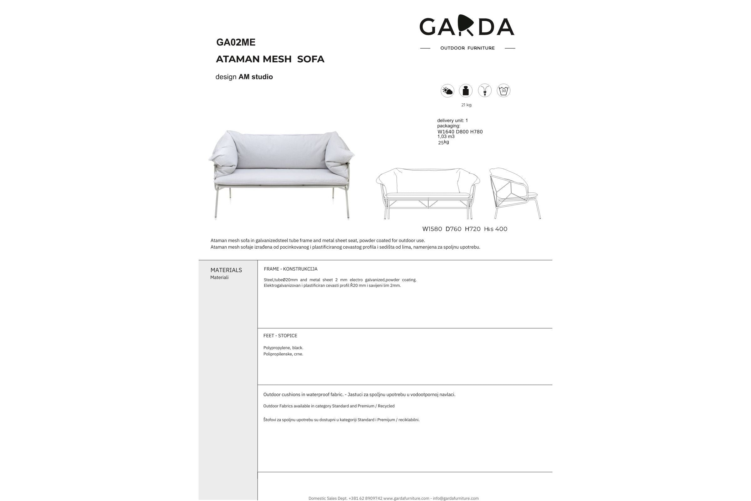 Produktdatenblatt des Gartensofas