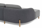 Sofa – Rückansicht der gerundeten Form und grauen Polsterung