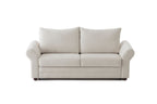 FAIRY Designer Schlafsofa im Landhausstil mit schmaleren Armlehnen und Kissen – Frontansicht