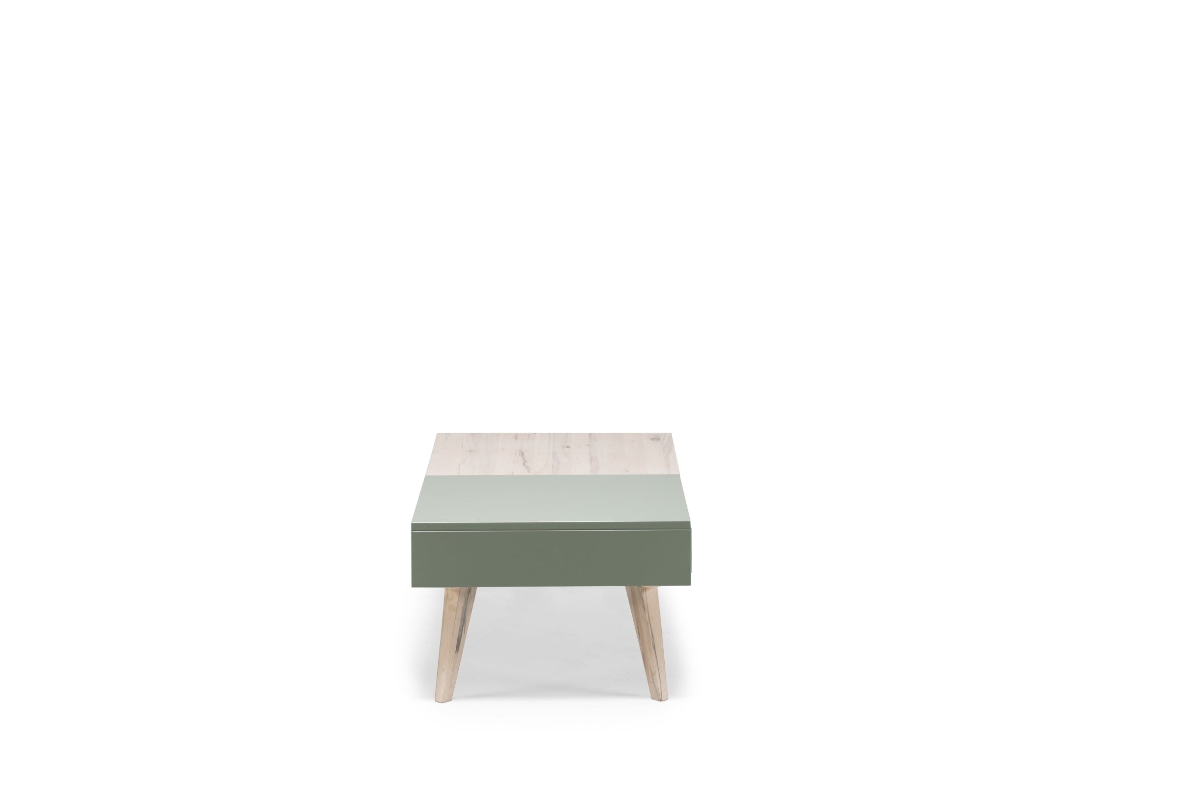 Couchtisch von Whiteoak, Seitenansicht mit grünem MDF-Element