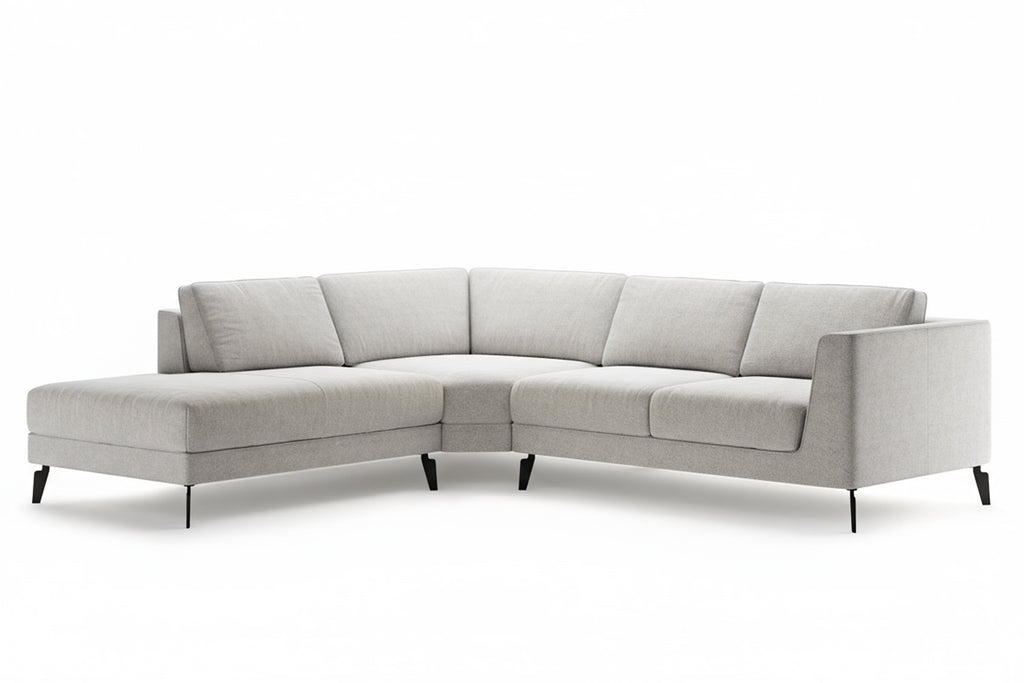 LUMEA Designer Eckmodul Sofa in Hellgrau mit Chaiselongue links und schwarzen Füßen