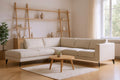 LUMEA Designer Eckmodul Sofa in hellem Wohnraum mit Chaiselongue und weichen Polstern